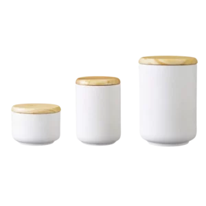 Set blanco keramieken voorraadpotjes met houten deksel om te beschilderen